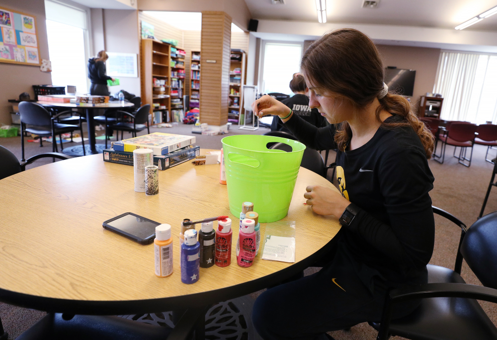 Members of the WomenÕs Soccer team volunteer at Pathways Adult Day Health Center during the annual Iowa Athletics Day of Caring Sunday, April 28, 2019 in Iowa City. (Brian Ray/hawkeyesports.com)