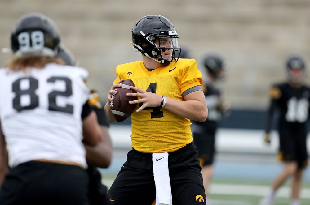 Iowa Hawkeyes quarterback Nate Stanley (4) during practice Sunday, December 22, 2019 at Mesa College in San Diego. (Brian Ray/hawkeyesports.com)