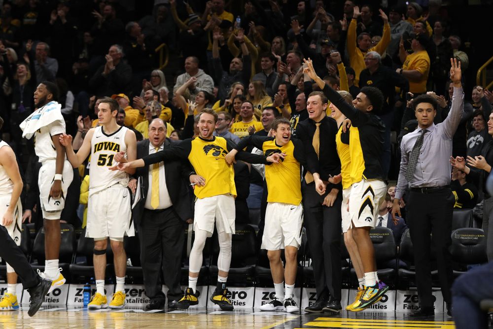 The Iowa Hawkeyes bench against the Michigan Wolverines Friday, February 1, 2019 at Carver-Hawkeye Arena. (Brian Ray/hawkeyesports.com)