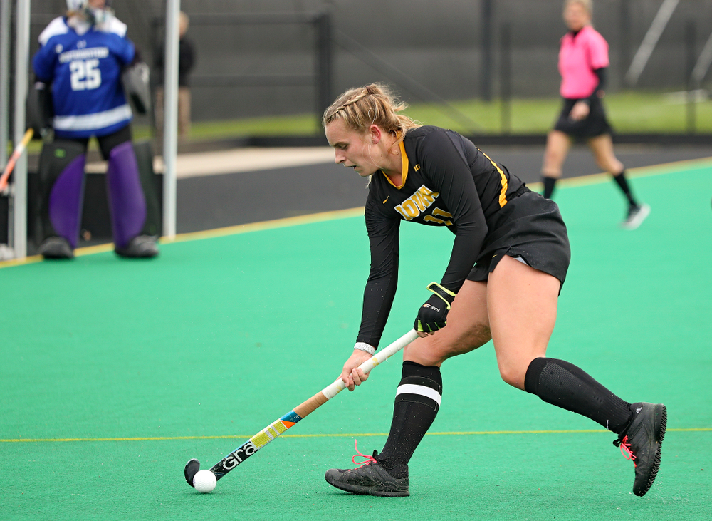 Iowa’s Katie Birch (11) moves with the ball during the second quarter of their game at Grant Field in Iowa City on Saturday, Oct 26, 2019. (Stephen Mally/hawkeyesports.com)