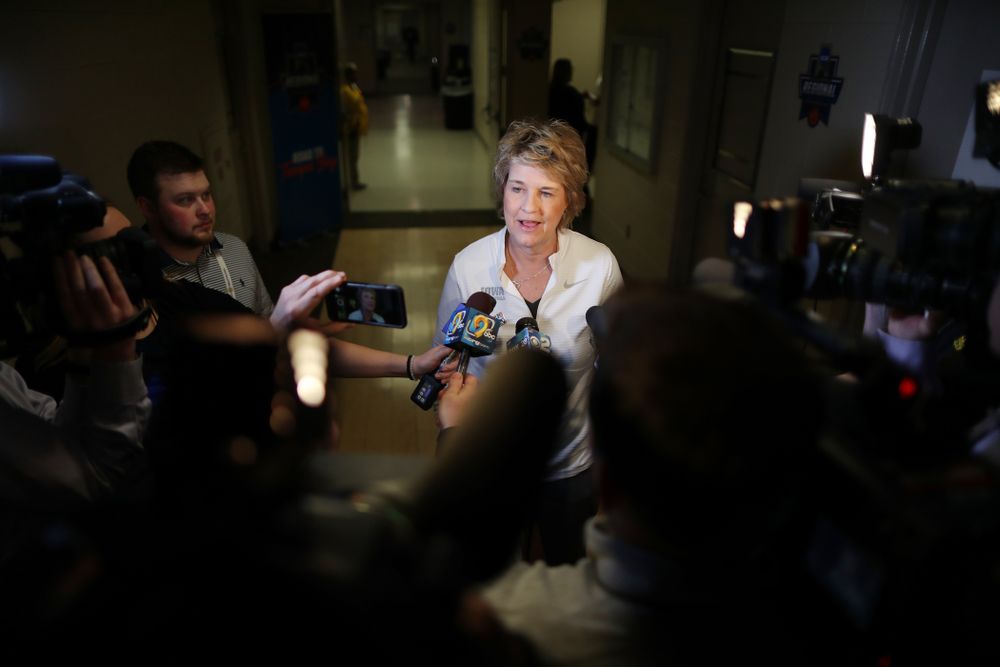 Iowa Hawkeyes head coach Lisa Bluder during practice and media before the regional final of the 2019 NCAA Women's College Basketball Tournament against the Baylor Bears Sunday, March 31, 2019 at Greensboro Coliseum in Greensboro, NC.(Brian Ray/hawkeyesports.com)