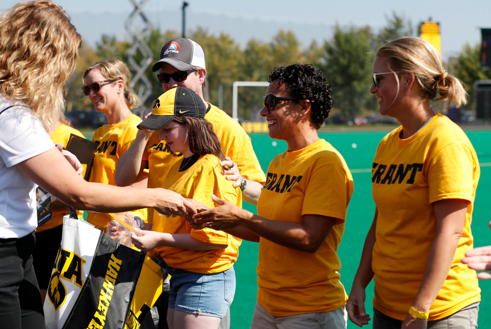 Former field hockey players receive their varsity letters before the Iowa Hawkeyes game against Indiana Sunday, September 16, 2018 at Grant Field. (Brian Ray/hawkeyesports.com)
