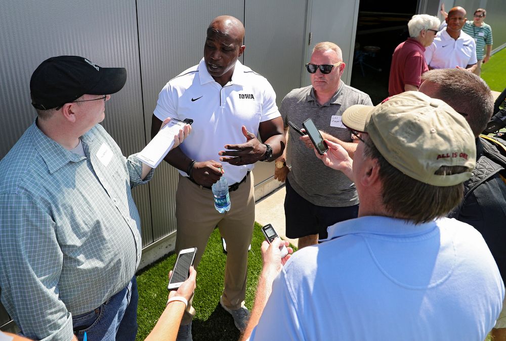 Iowa Hawkeyes wide receivers coach Kelton Copeland answers questions during Iowa Football Media Day at the Hansen Football Performance Center in Iowa City on Friday, Aug 9, 2019. (Stephen Mally/hawkeyesports.com)