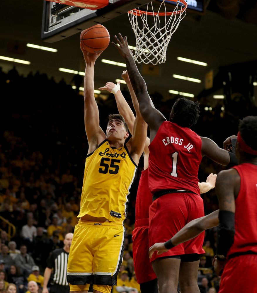 Iowa Hawkeyes forward Luka Garza (55) against the Nebraska Cornhuskers Saturday, February 8, 2020 at Carver-Hawkeye Arena. (Brian Ray/hawkeyesports.com)