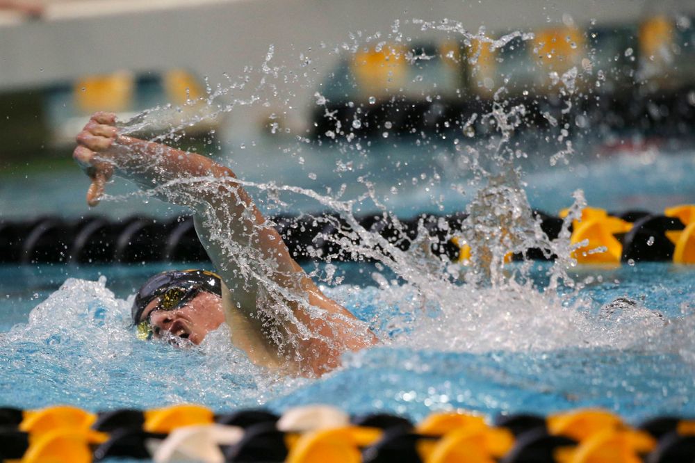 Iowa's Anze Fers Erzan team at the 200-yard backstroke race Saturday, March 2, 2019 at the Campus Recreation and Wellness Center. (Lily Smith/hawkeyesports.com)
