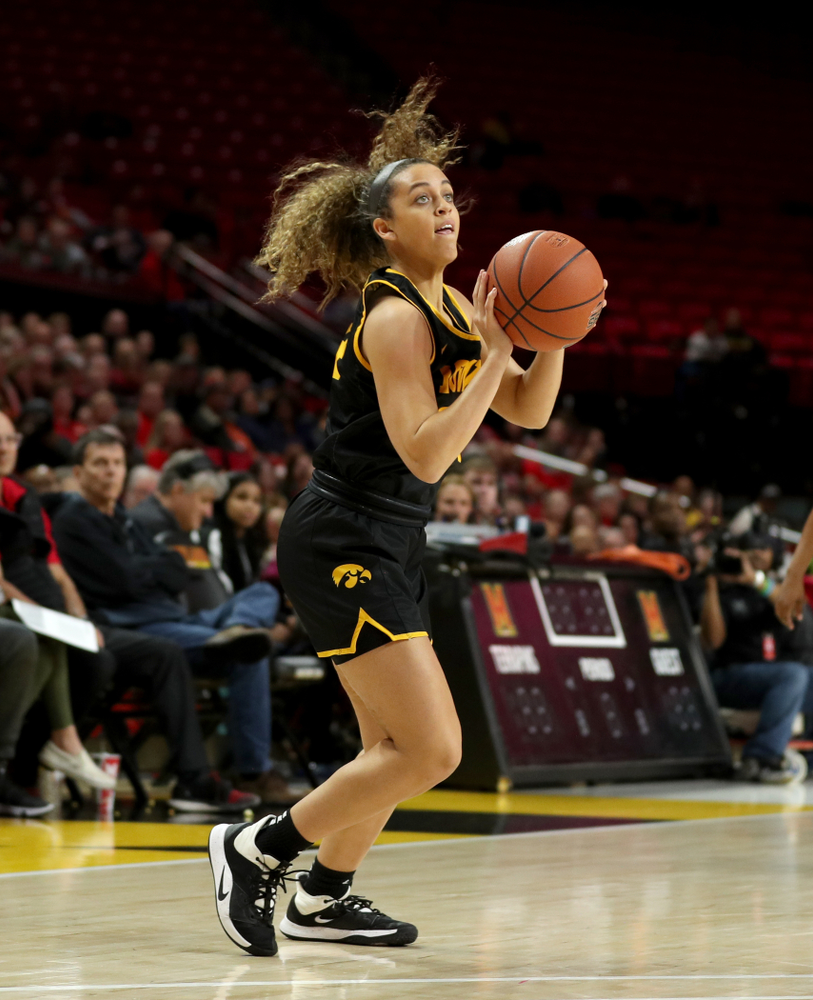Iowa Hawkeyes guard Gabbie Marshall (24) against the Maryland Terrapins Thursday, February 13, 2020 at the Xfinity Center in College Park, MD. (Brian Ray/hawkeyesports.com)