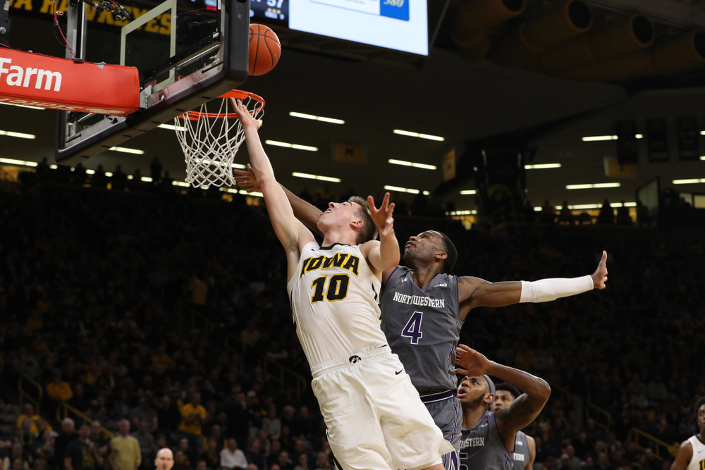 Iowa Hawkeyes guard Joe Wieskamp (10) against the Northwestern Wildcats Sunday, February 10, 2019 at Carver-Hawkeye Arena. (Brian Ray/hawkeyesports.com)
