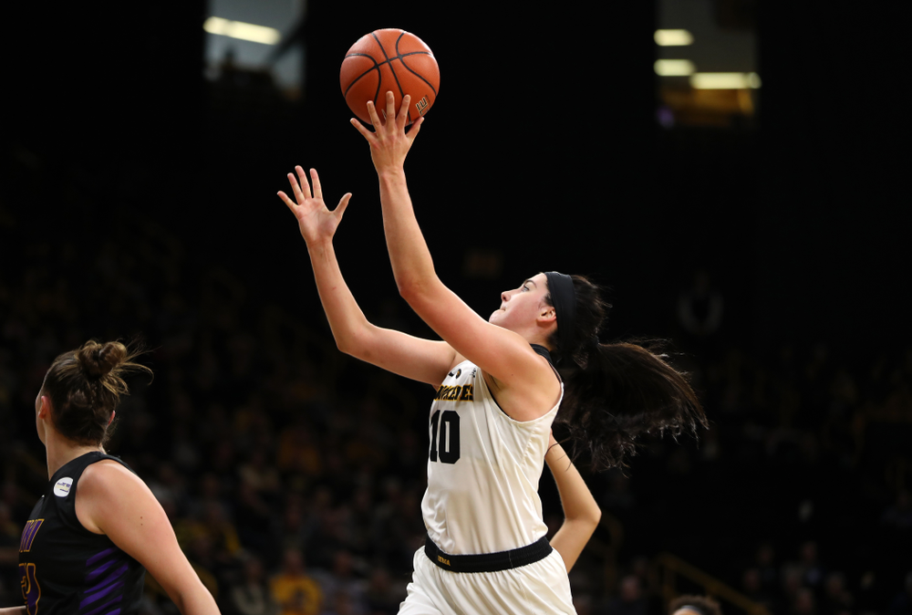 Iowa Hawkeyes forward Megan Gustafson (10) against the Northern Iowa Panthers in the Hy-Vee Classic Sunday, December 16, 2018 at Carver-Hawkeye Arena. (Brian Ray/hawkeyesports.com)