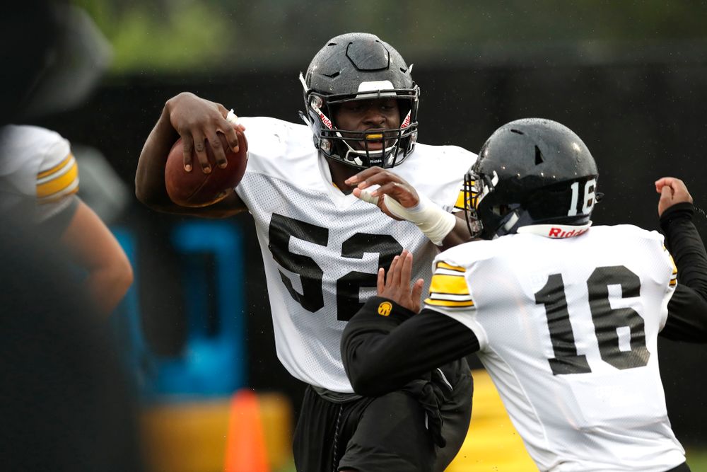 Iowa Hawkeyes linebacker Amani Jones (52) during camp practice No. 15 Monday, August 20, 2018 at the Hansen Football Performance Center. (Brian Ray/hawkeyesports.com)
