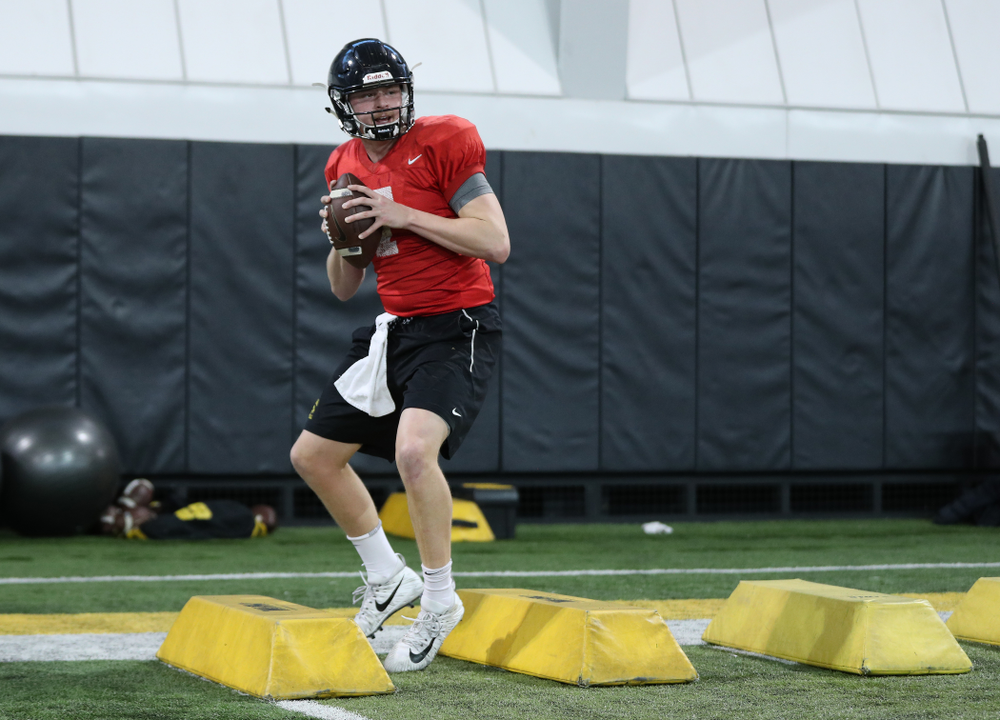 Iowa Hawkeyes quarterback Spencer Petras (7) during preparation for the 2019 Outback Bowl Monday, December 17, 2018 at the Hansen Football Performance Center. (Brian Ray/hawkeyesports.com)