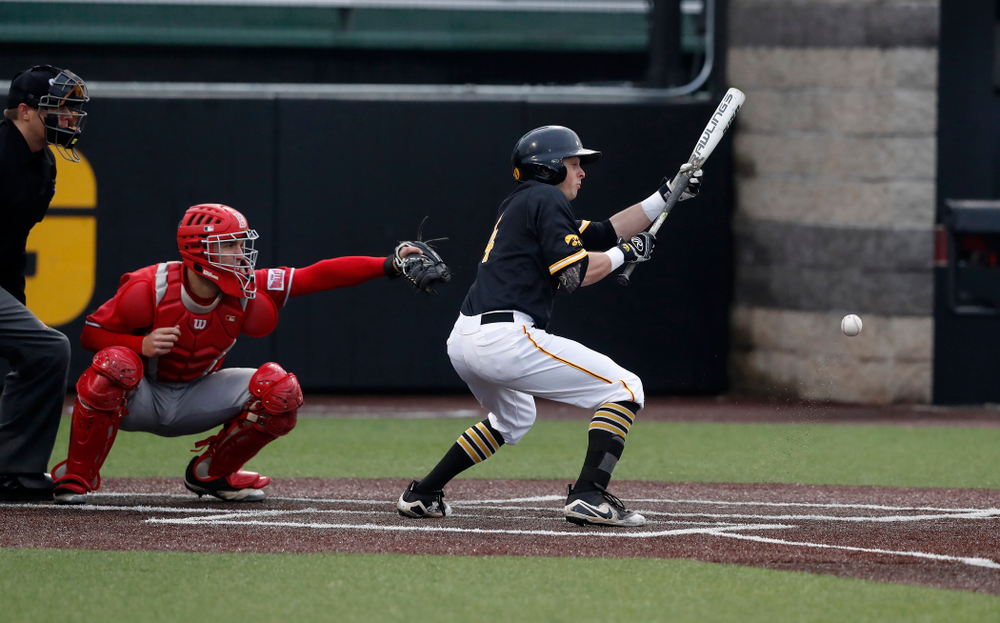 Iowa Hawkeyes infielder Mitchell Boe (4) against the Bradley Braves Wednesday, March 28, 2018 at Duane Banks Field. (Brian Ray/hawkeyesports.com)