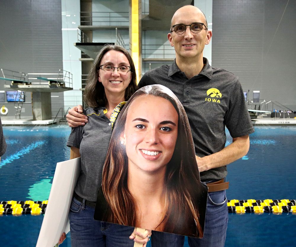Iowa’s Meghan Hackett is honored on senior day before their meet at the Campus Recreation and Wellness Center in Iowa City on Friday, February 7, 2020. (Stephen Mally/hawkeyesports.com)