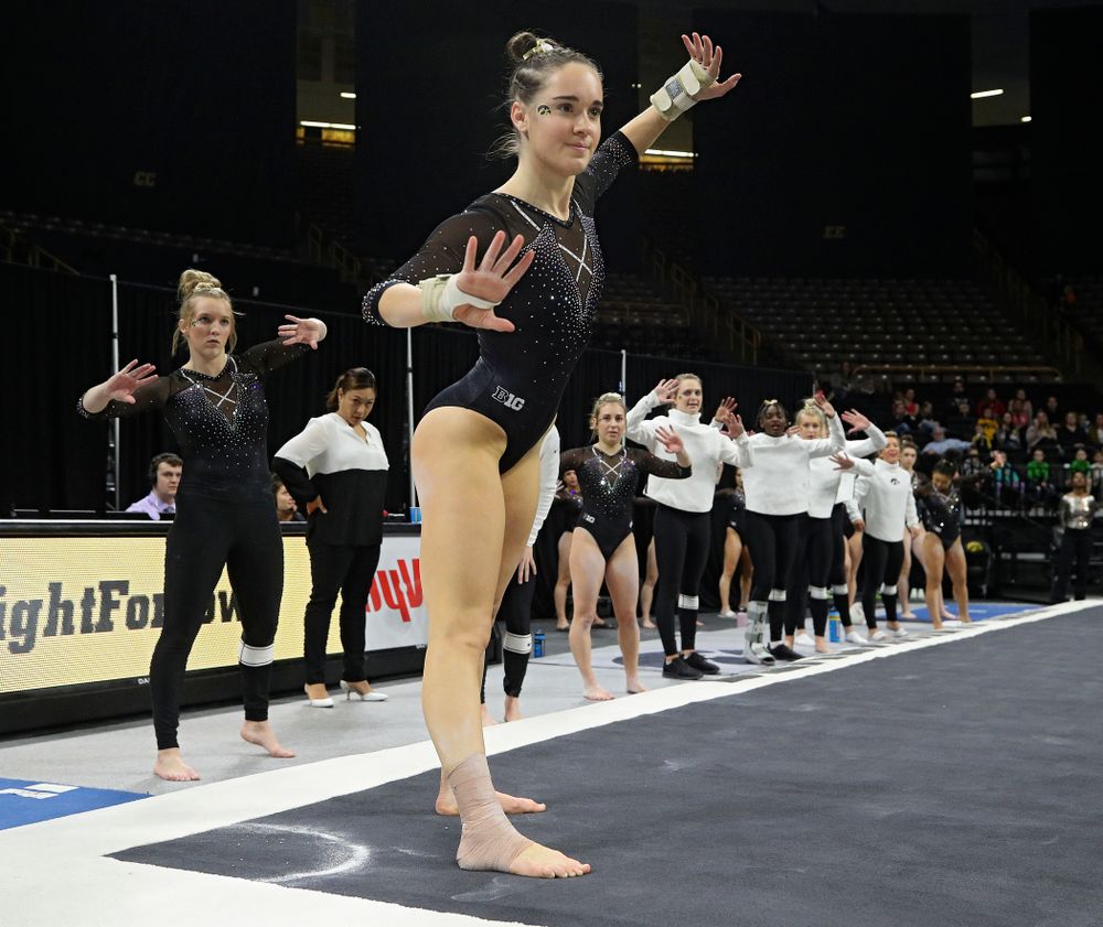 Iowa’s Allie Gilchrist competes on the floor during their meet at Carver-Hawkeye Arena in Iowa City on Sunday, March 8, 2020. (Stephen Mally/hawkeyesports.com)