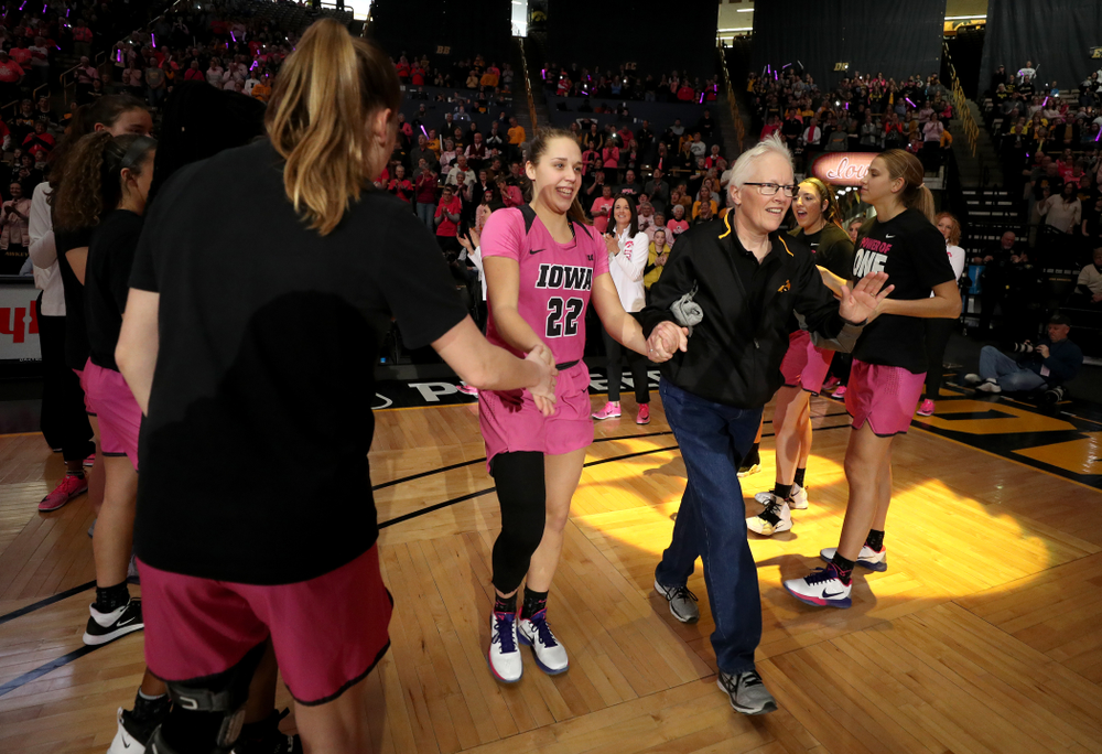 Iowa Hawkeyes guard Kathleen Doyle (22) is introduced before their game against the Wisconsin Badgers Sunday, February 16, 2020 at Carver-Hawkeye Arena. (Brian Ray/hawkeyesports.com)