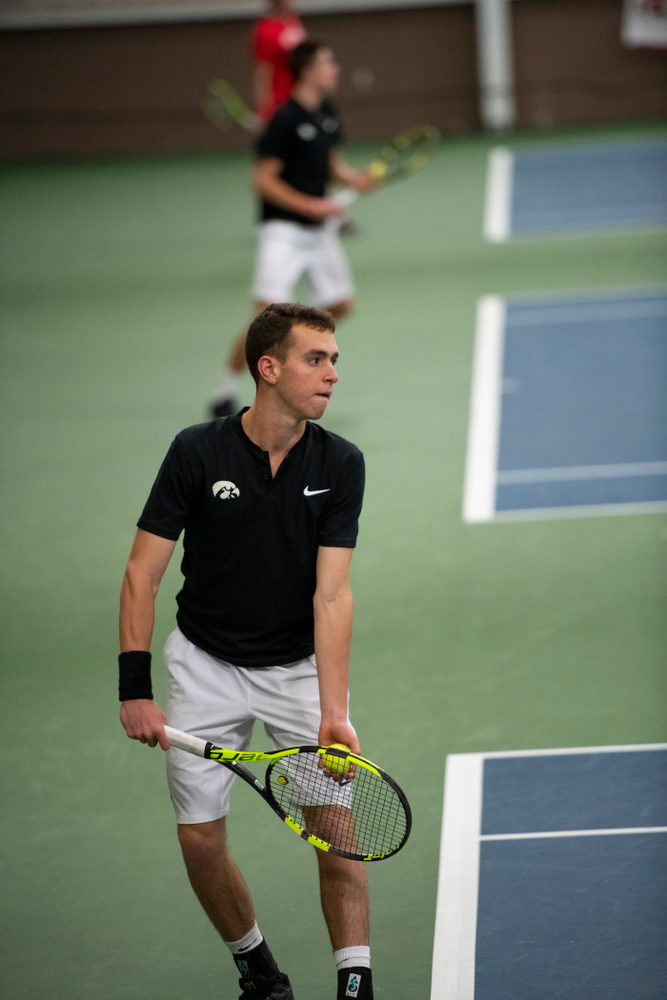 The Iowa men's tennis team competes against Cornell in The Rise Tennis Center in Ithaca, NY on Sunday, Feb. 24, 2019.