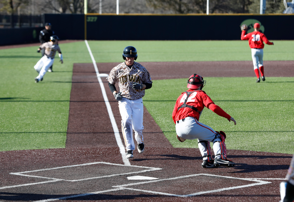 Iowa Hawkeyes outfielder Robert Neustrom (44) against the Ohio State Buckeyes Saturday, April 7, 2018 at Duane Banks Field. (Brian Ray/hawkeyesports.com)