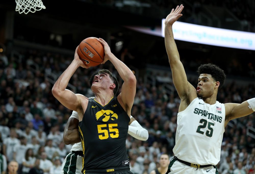 Iowa Hawkeyes forward Luka Garza (55) against Michigan State Tuesday, February 25, 2020 at the Breslin Center in East Lansing, MI. (Brian Ray/hawkeyesports.com)