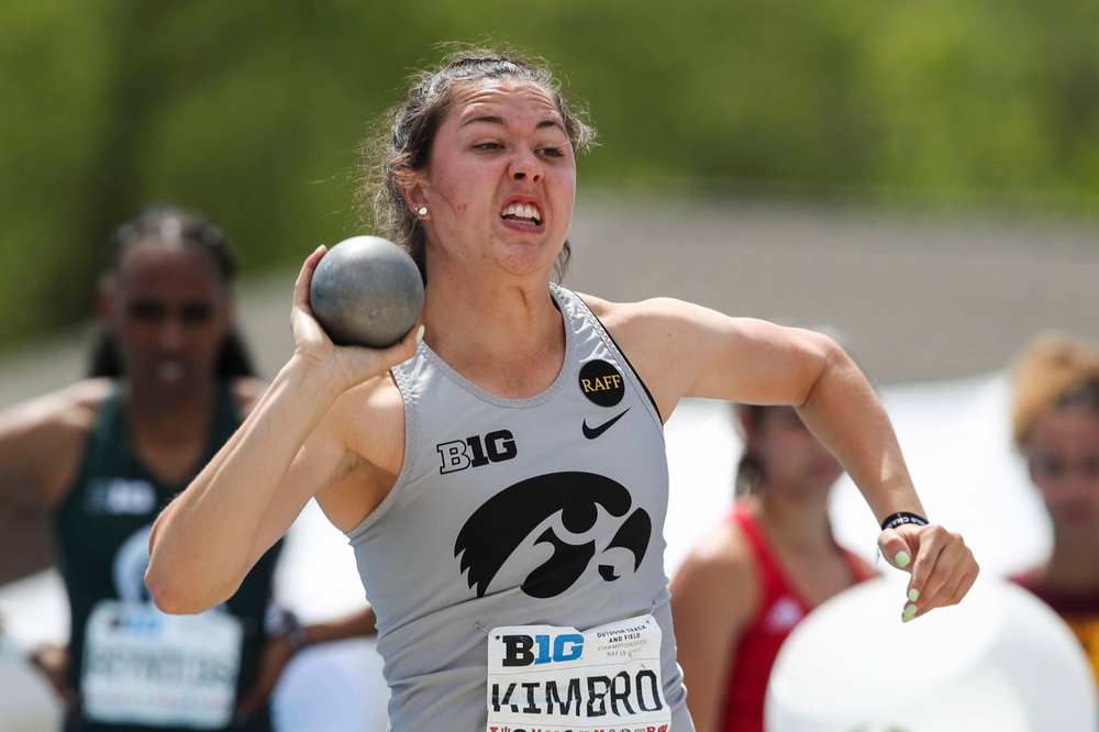 Iowa's Jenny Kimbro during the women's shot put at the Big Ten Outdoor Track and Field Championships at Francis X. Cretzmeyer Track on Friday, May 10, 2019. (Lily Smith/hawkeyesports.com)