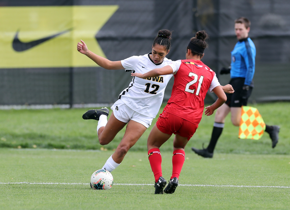 Iowa Hawkeyes forward Olivia Fiegel (12) against the Maryland Terrapins Sunday, October 13, 2019 on senior day. (Brian Ray/hawkeyesports.com)