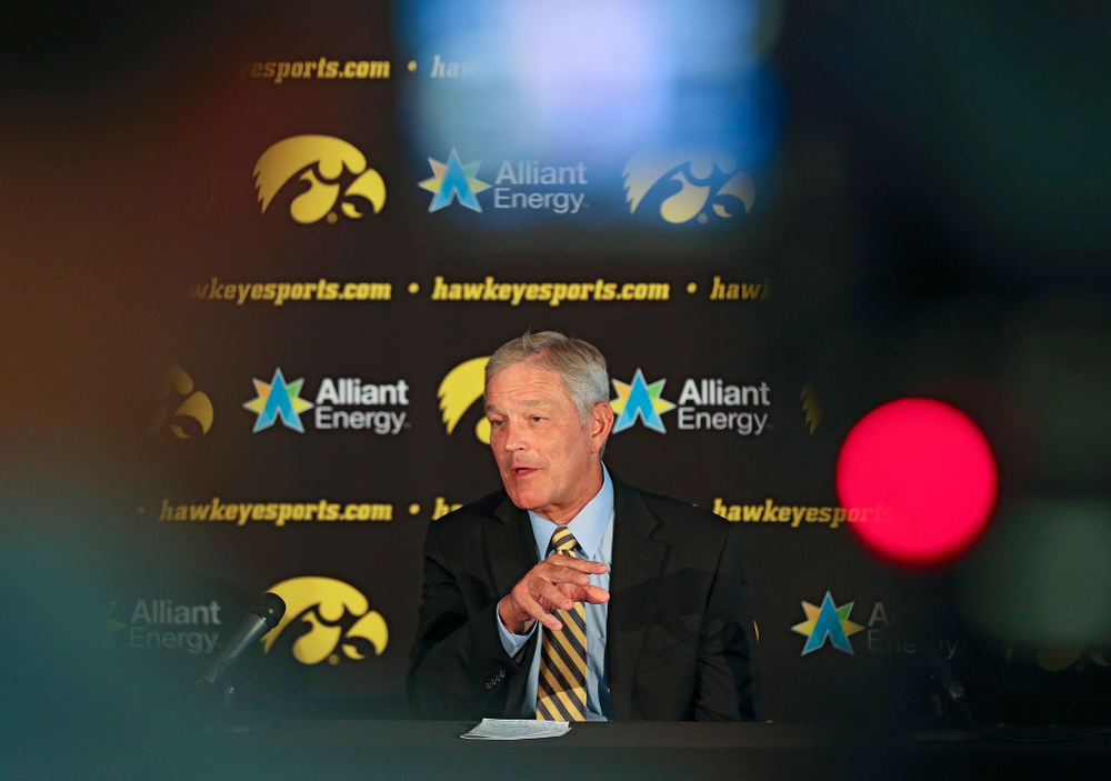 Iowa Hawkeyes head coach Kirk Ferentz answers questions during Iowa Football Media Day at Carver-Hawkeye Arena in Iowa City on Friday, Aug 9, 2019. (Stephen Mally/hawkeyesports.com)