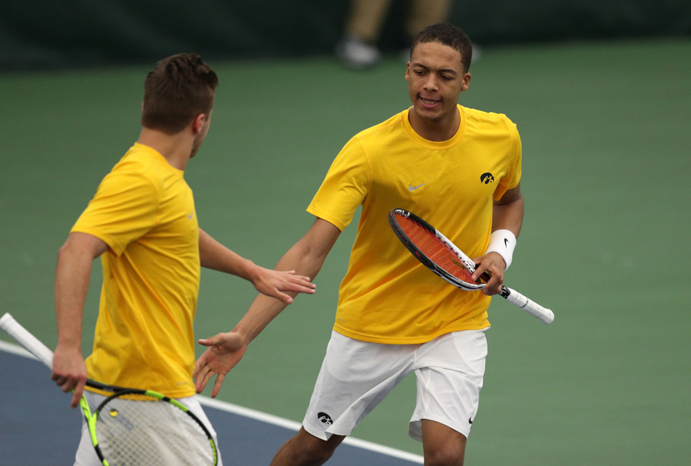Oliver Okonkwo and Will Davies against Utah Sunday, February 10, 2019 at the Hawkeye Tennis and Recreation Complex. (Brian Ray/hawkeyesports.com)