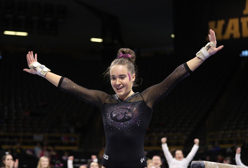 Iowa's Alex Greenwald competes on the beam during their meet against the Minnesota Golden Gophers Saturday, January 19, 2019 at Carver-Hawkeye Arena. (Brian Ray/hawkeyesports.com)