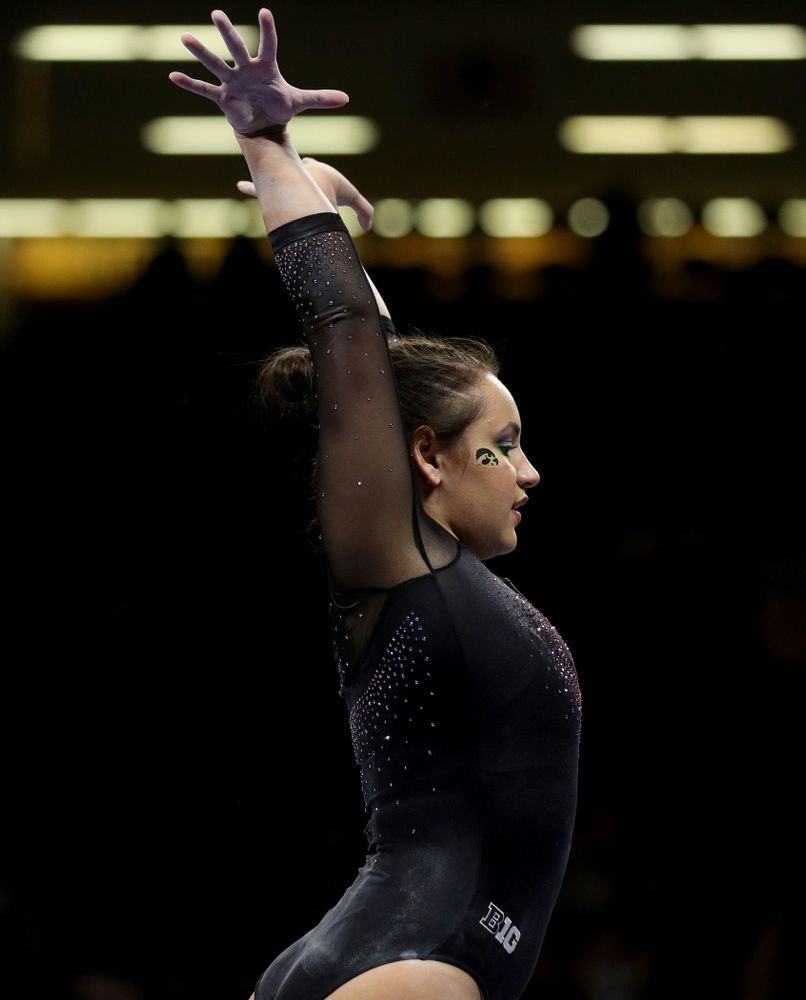 Iowa’s Dani Castillo competes on the beam against Michigan Friday, February 14, 2020 at Carver-Hawkeye Arena. (Brian Ray/hawkeyesports.com)