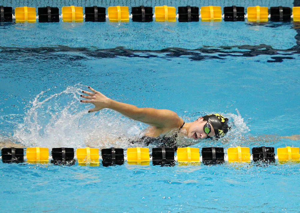 Iowa’s Helena Blumenau swims the women’s 1000-yard freestyle event during their meet against Michigan State and Northern Iowa at the Campus Recreation and Wellness Center in Iowa City on Friday, Oct 4, 2019. (Stephen Mally/hawkeyesports.com)