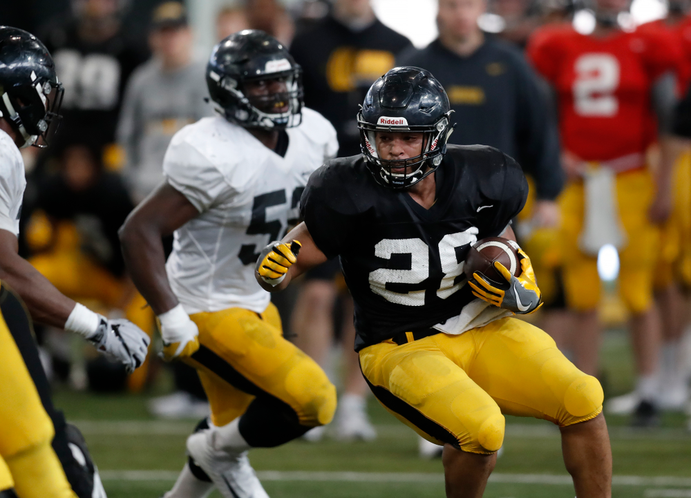 Iowa Hawkeyes running back Toren Young (28) during spring practice Wednesday, March 28, 2018 at the Hansen Football Performance Center. (Brian Ray/hawkeyesports.com)