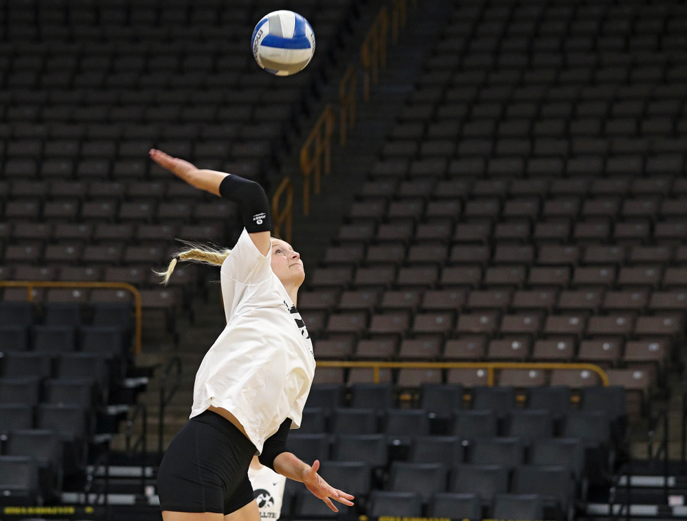 Iowa’s Kyndra Hansen (8) during Iowa Volleyball’s Media Day at Carver-Hawkeye Arena in Iowa City on Friday, Aug 23, 2019. (Stephen Mally/hawkeyesports.com)