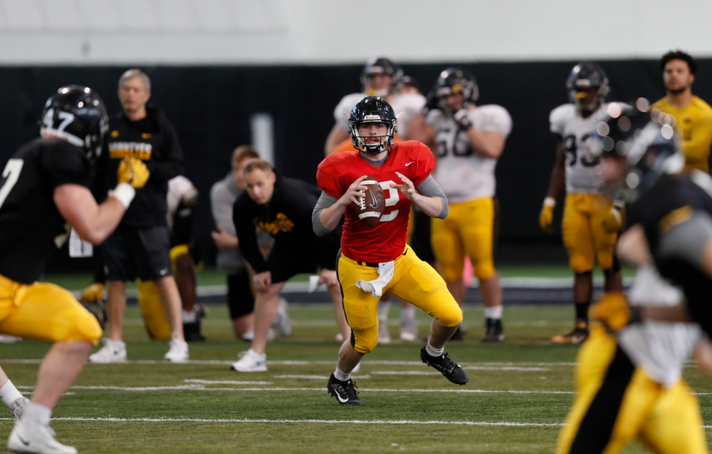 Iowa Hawkeyes quarterback Peyton Mansell (2) Wednesday, April 4, 2018 at the Hansen Football Performance Center. (Brian Ray/hawkeyesports.com)