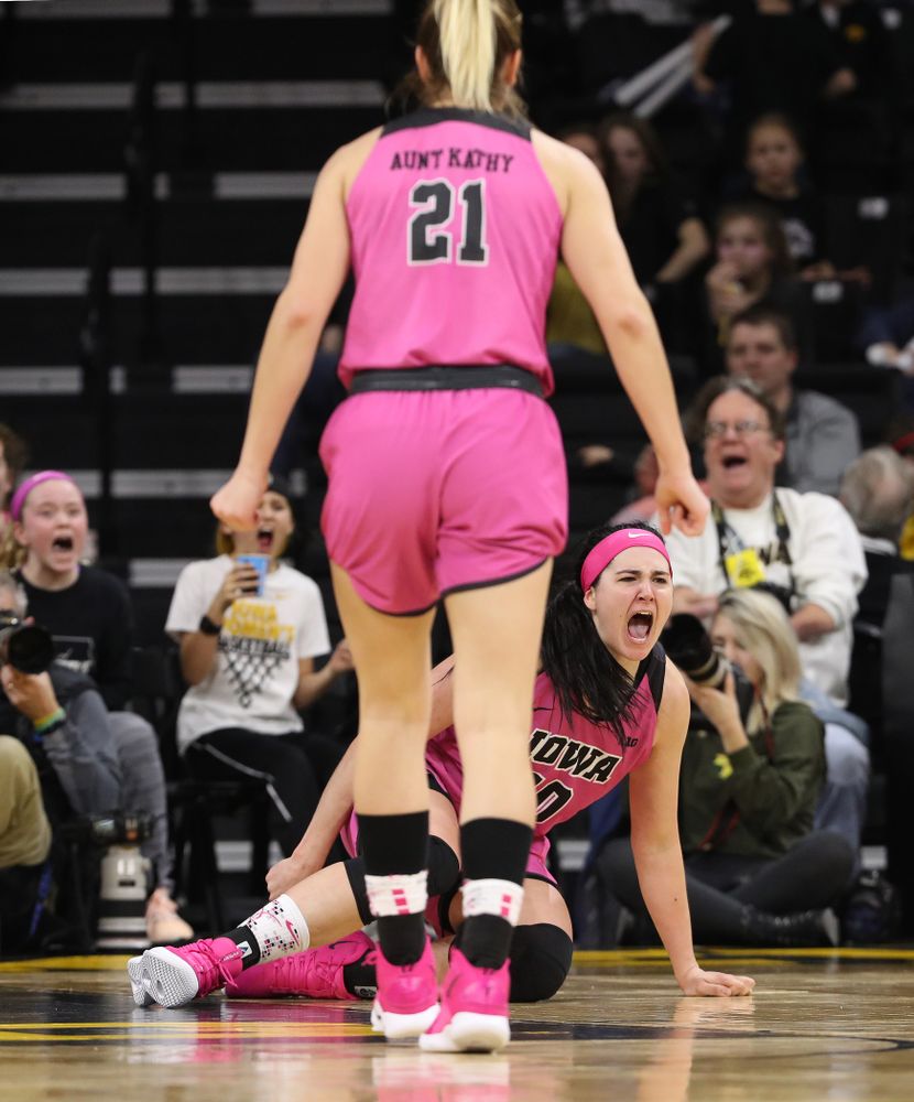 Iowa Hawkeyes forward Megan Gustafson (10) against the seventh ranked Maryland Terrapins Sunday, February 17, 2019 at Carver-Hawkeye Arena. (Brian Ray/hawkeyesports.com)