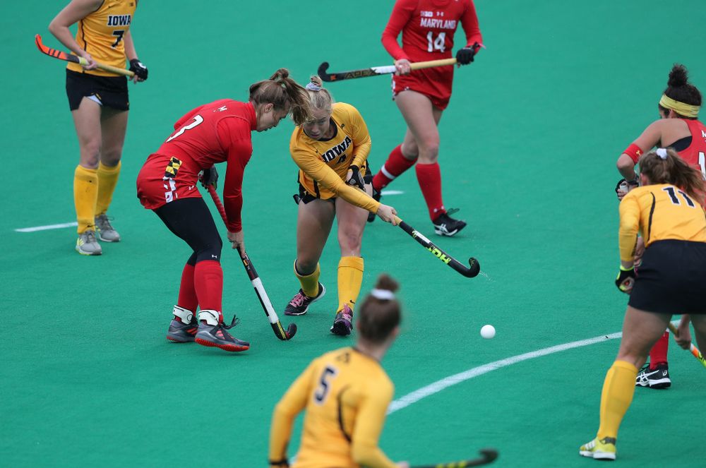 Iowa Hawkeyes Makenna Grewe (4) against Maryland during the championship game of the Big Ten Tournament Sunday, November 4, 2018 at Lakeside Field in Evanston, Ill. (Brian Ray/hawkeyesports.com)