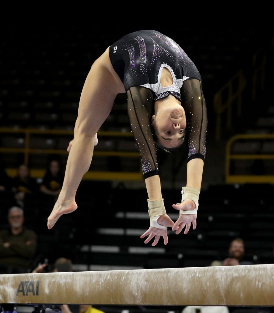 Iowa’s Allie Gilchrist competes on the beam against Michigan State Saturday, February 1, 2020 at Carver-Hawkeye Arena. (Brian Ray/hawkeyesports.com)