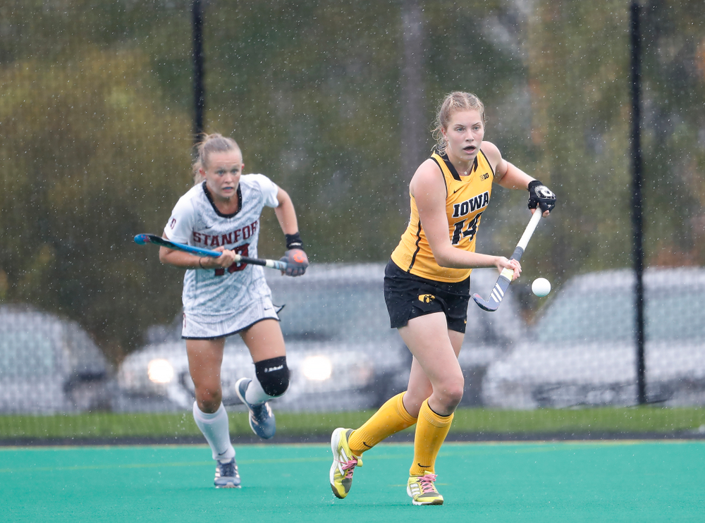 Iowa Hawkeyes Lokke Stribos (14) against Stanford Sunday, October 7, 2018 at Grant Field. (Brian Ray/hawkeyesports.com)