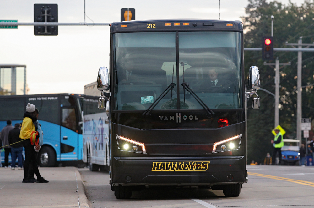 The Iowa Hawkeye arrive before their game at Kinnick Stadium in Iowa City on Saturday, Oct 19, 2019. (Stephen Mally/hawkeyesports.com)