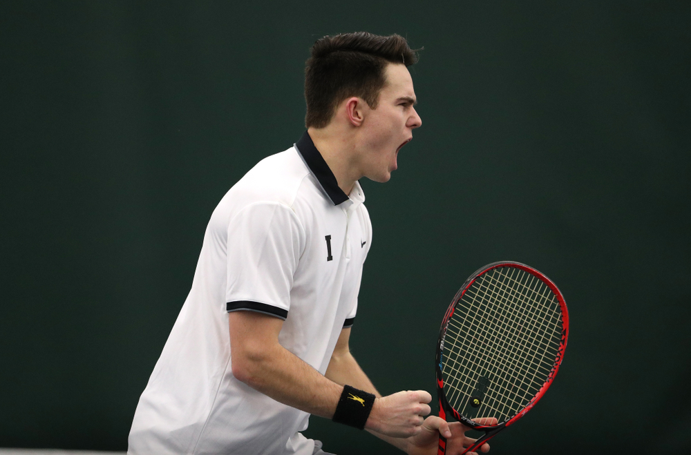 Iowa's Jonas Larson during a doubles match against Western Michigan Saturday, January 19, 2019 at the Hawkeye Tennis and Recreation Complex. (Brian Ray/hawkeyesports.com)