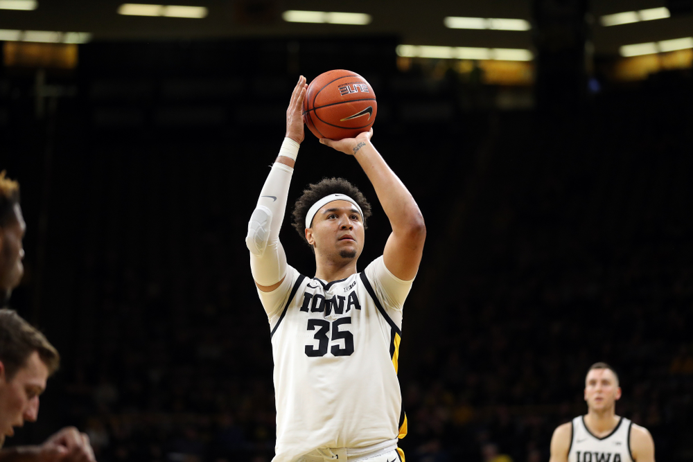 Iowa Hawkeyes forward Cordell Pemsl (35) against Oral Roberts Friday, November 15, 2019 at Carver-Hawkeye Arena. (Brian Ray/hawkeyesports.com)