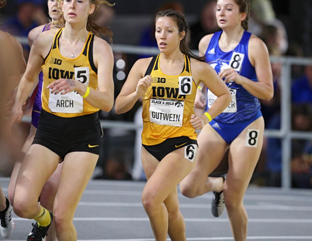 Iowa’s Maggie Gutwein runs the women’s 1 mile run event at the Black and Gold Invite at the Recreation Building in Iowa City on Saturday, February 1, 2020. (Stephen Mally/hawkeyesports.com)