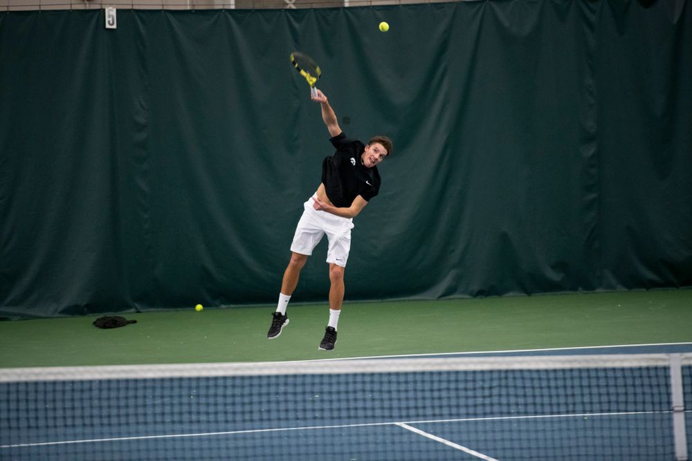 The Iowa men's tennis team competes against Cornell in The Rise Tennis Center in Ithaca, NY on Sunday, Feb. 24, 2019.
