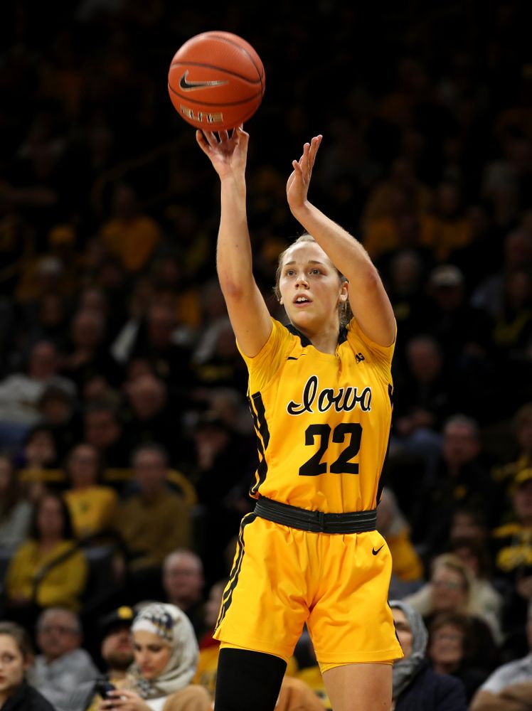 Iowa Hawkeyes guard Kathleen Doyle (22) against the Minnesota Golden Gophers Thursday, February 27, 2020 at Carver-Hawkeye Arena. (Brian Ray/hawkeyesports.com)