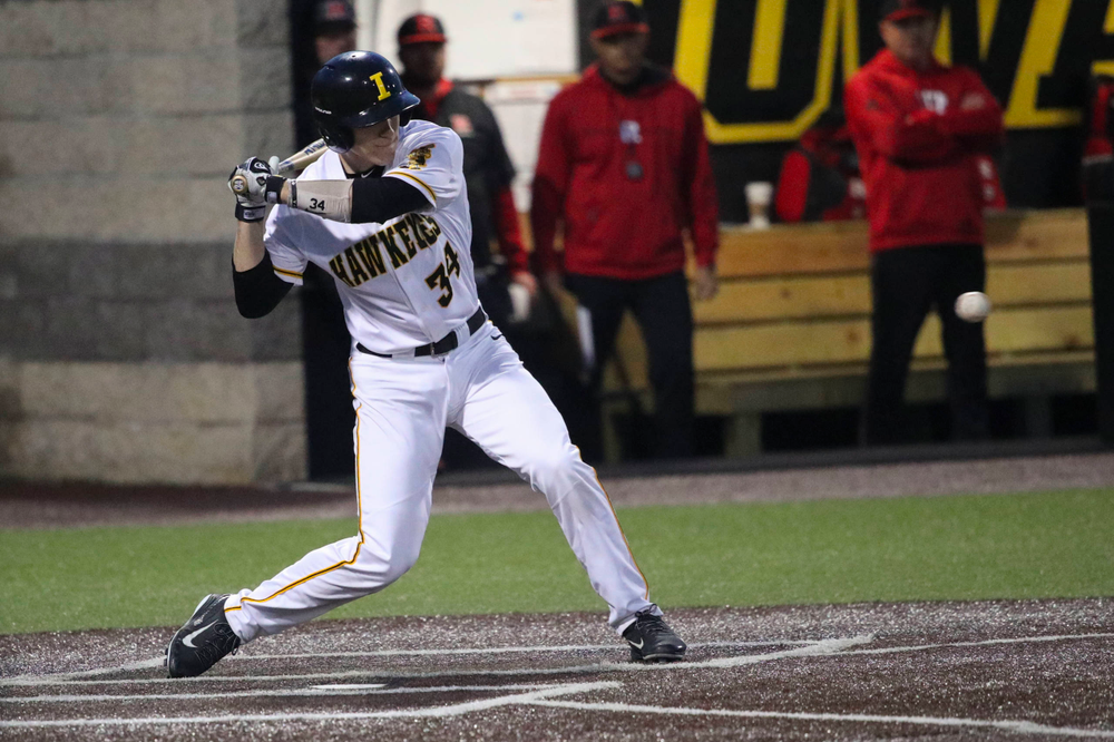Iowa catcher Austin Martin at game 1 vs Rutgers on Friday, April 5, 2019 at Duane Banks Field. (Lily Smith/hawkeyesports.com)