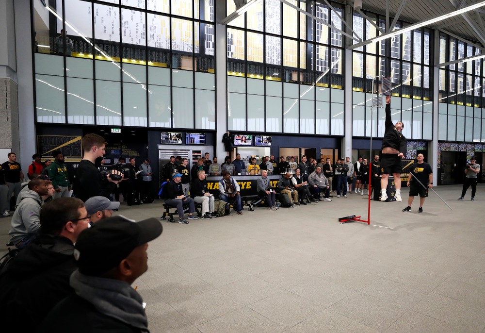 Iowa Hawkeyes defensive lineman Nathan Bazata (99) during the team's annual pro day Monday, March 26, 2018 at the Hansen Football Performance Center. (Brian Ray/hawkeyesports.com)