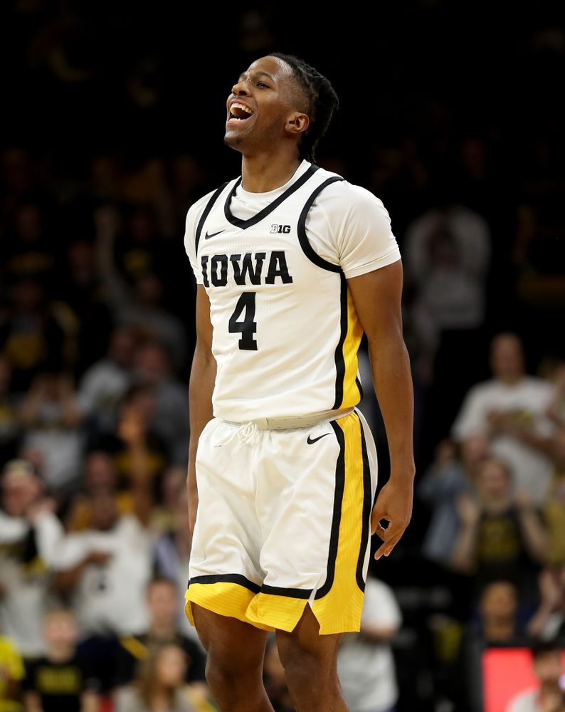 Iowa Hawkeyes guard Bakari Evelyn (4) against the Ohio State Buckeyes Thursday, February 20, 2020 at Carver-Hawkeye Arena. (Brian Ray/hawkeyesports.com)
