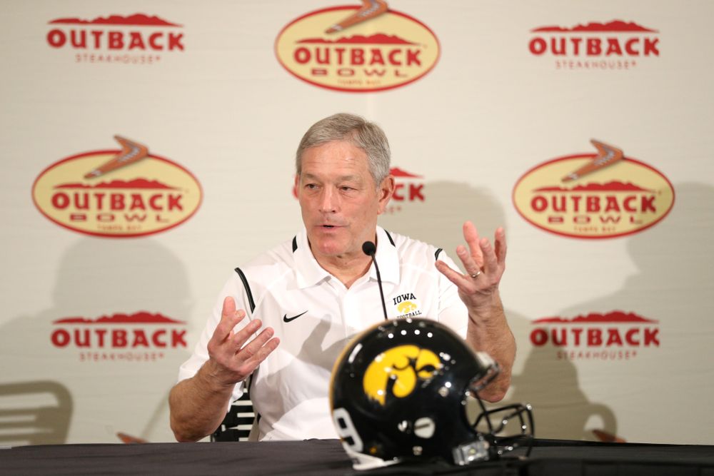 Iowa Hawkeyes head coach Kirk Ferentz answers questions during the Outback Bowl coach's press conference Saturday, December 29, 2018 in Tampa, FL. (Brian Ray/hawkeyesports.com)