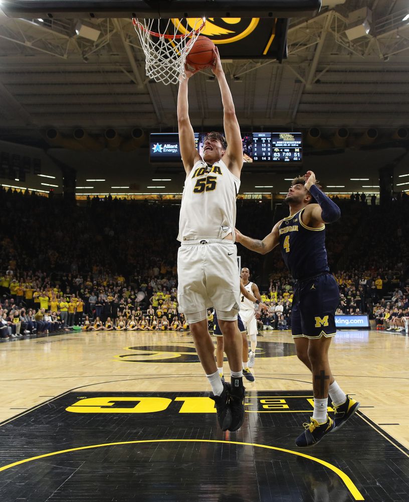 Iowa Hawkeyes forward Luka Garza (55) against the Michigan Wolverines Friday, February 1, 2019 at Carver-Hawkeye Arena. (Brian Ray/hawkeyesports.com)