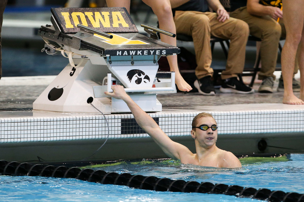 Iowa’s Aleksey Tarasenko during Iowa swim and dive vs Minnesota on Saturday, October 26, 2019 at the Campus Wellness and Recreation Center. (Lily Smith/hawkeyesports.com)