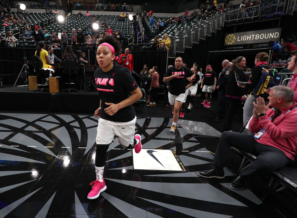 Iowa Hawkeyes guard Tania Davis (11) against the Rutgers Scarlet Knights in the semi-finals of the Big Ten Tournament Saturday, March 9, 2019 at Bankers Life Fieldhouse in Indianapolis, Ind. (Brian Ray/hawkeyesports.com)