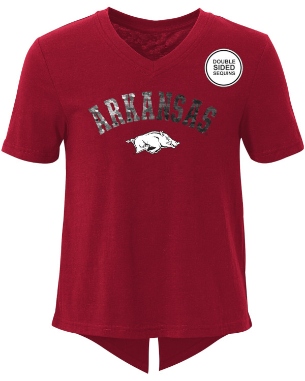 Arkansas Razorbacks Show Love Girls Sequin V Neck T Shirt