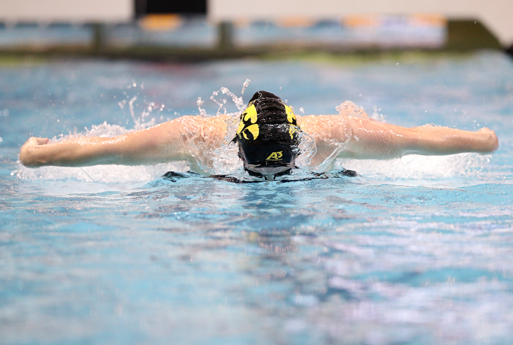 Iowa’s Kelsey Drake swims the women’s 100 yard butterfly final event during the 2020 Women’s Big Ten Swimming and Diving Championships at the Campus Recreation and Wellness Center in Iowa City on Friday, February 21, 2020. (Stephen Mally/hawkeyesports.com)